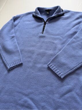 Vintage Merino Wool Quarter Zip “Limited” Sweater in Light Blue - Sz Medium